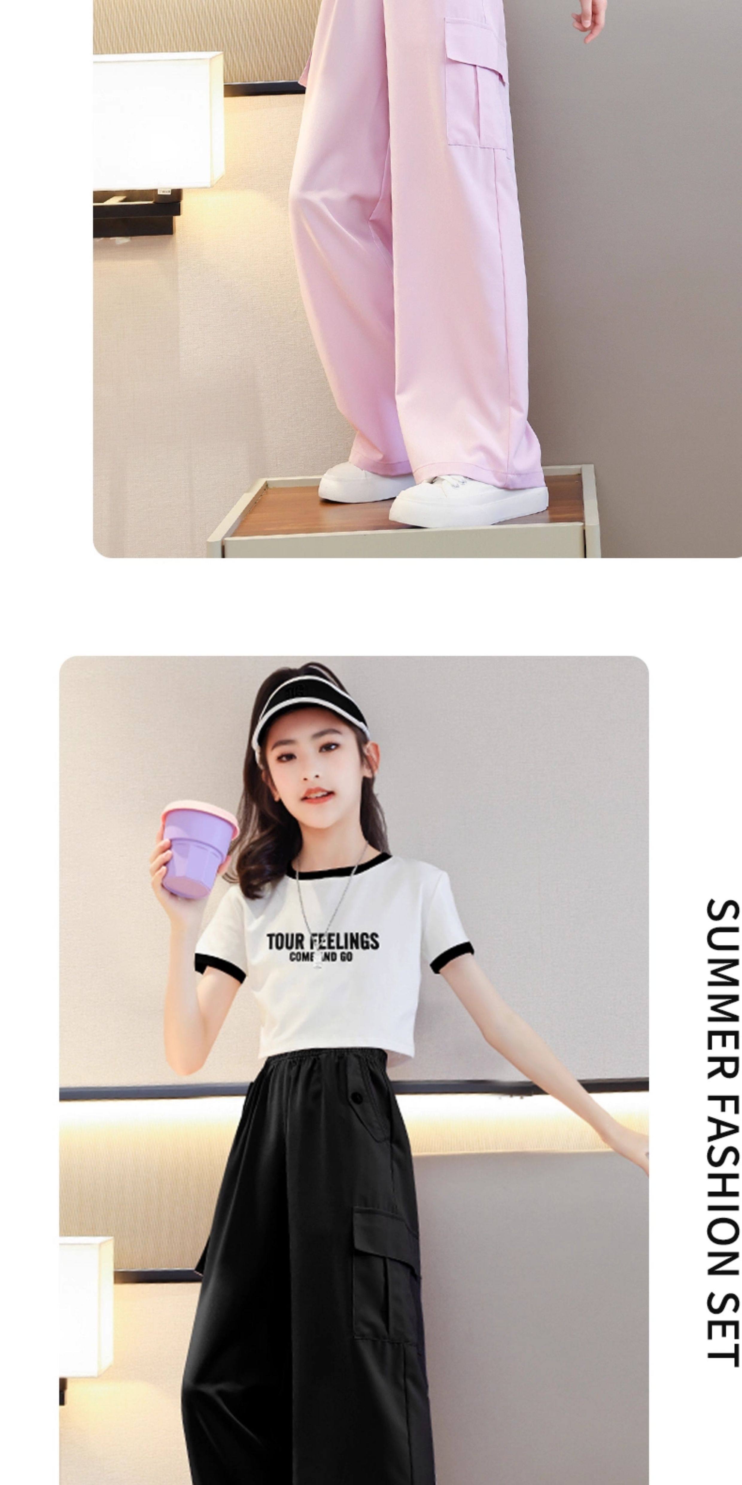 Moonkids Dopamine Girls Summer Set 2026 New Children's Ice Silk Sportswear Summer Big Kids Short Sleeve Casual 8